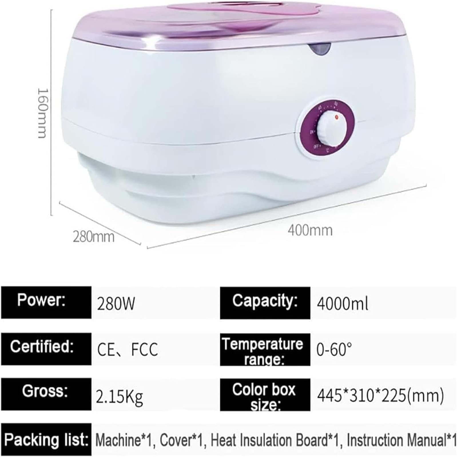 Riscaldatore for bagno di cera di paraffina da 4 litri, paraffina | Macchina for terapia con cera calda for mano, piede, gomito, vaso di cera idratante for la casa e il salone(Pink)