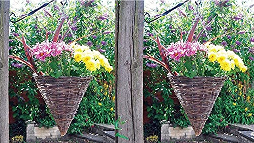 Garden Mile 12" Rattan Cone Garden Hanging Baskets Indoor Outdoor Hanging Planter Plant Pots Rattan Wicker Hanging Basket (Two Baskets)