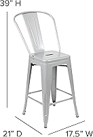 Vista 3 de Taburete de metal de interior y exterior de Flash Furniture, Metal, Plateado