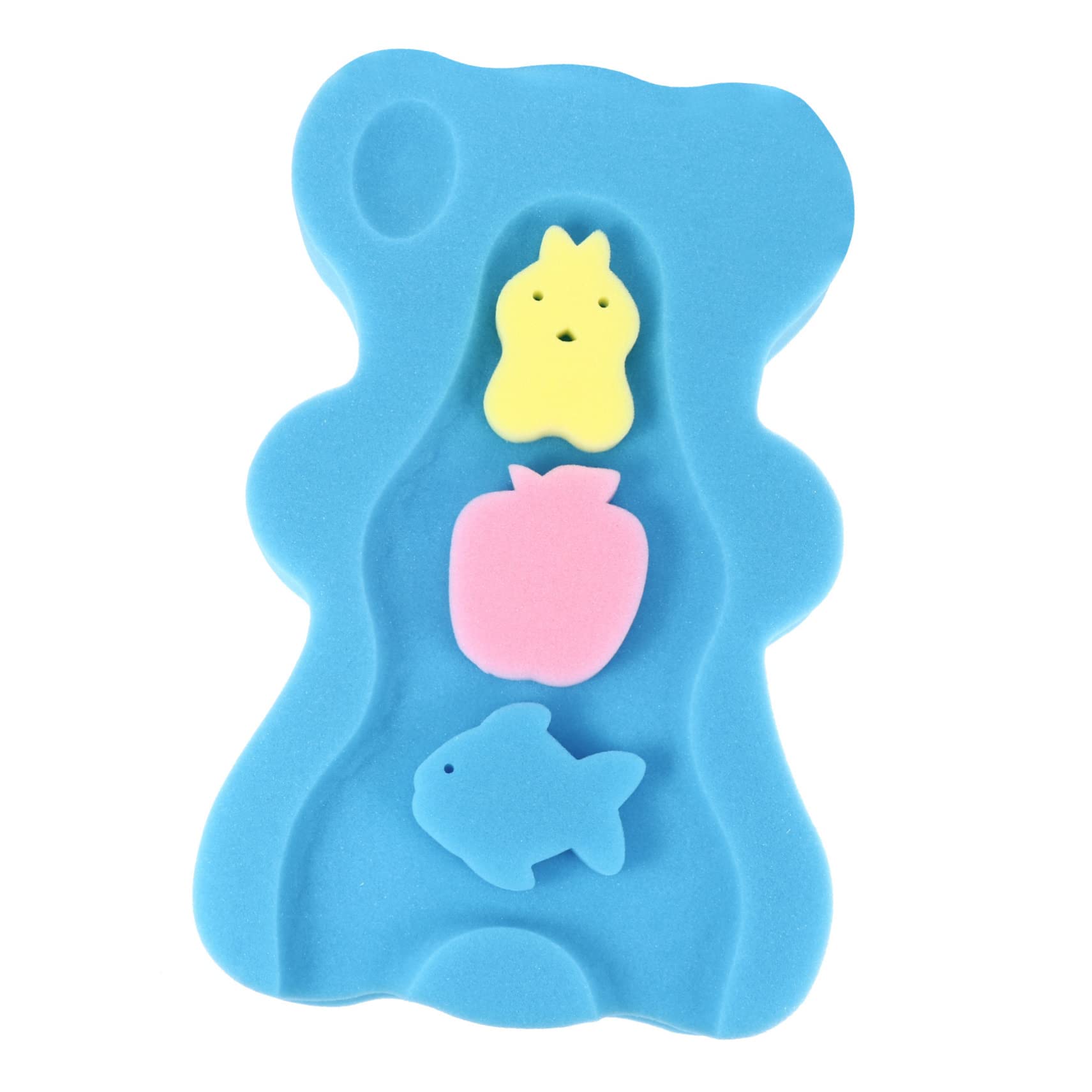 Alfombrilla de baño de esponja azul para niños con soporte de cabeza