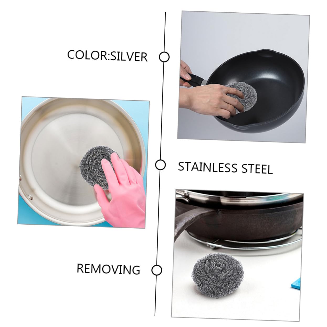 Gatuida 20 Piezas de Fregadores de Acero Inoxidable para Ollas y Sartenes, No Dañan la Superficie, Reemplazables, Adecuado para Limpieza en Cocina