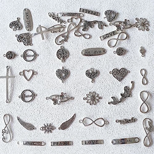 HERZWILD 50pcs Infinity Sign Heart Jewellery Connector Metal Mixed Charms Pendant Set DIY Crafts (Silver-lianjiediaozhui) - Image 2