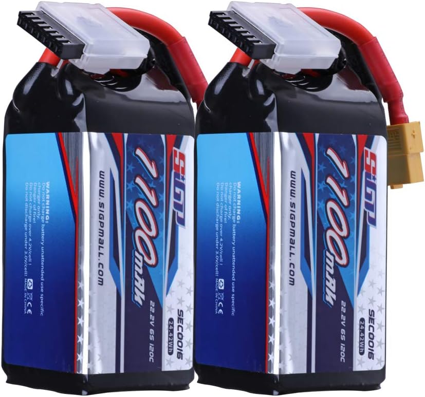 1100mAh 6S Lipo Battery 22.2V 120C Soft Pack with XT60 Connector for RC FPV Quadcopter Airplane Helicopter Airplane Racing Model 2 Packs