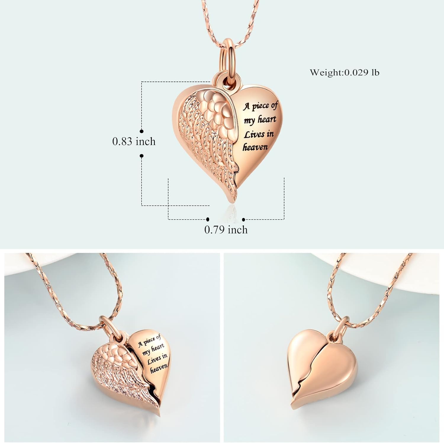 Imrsanl Heart Cremation Urn Necklace Pendant for Human Ashes - A Piece of My Heart Lives in Heaven Memorial Keepsakes Cremation Jewelry - Image 2