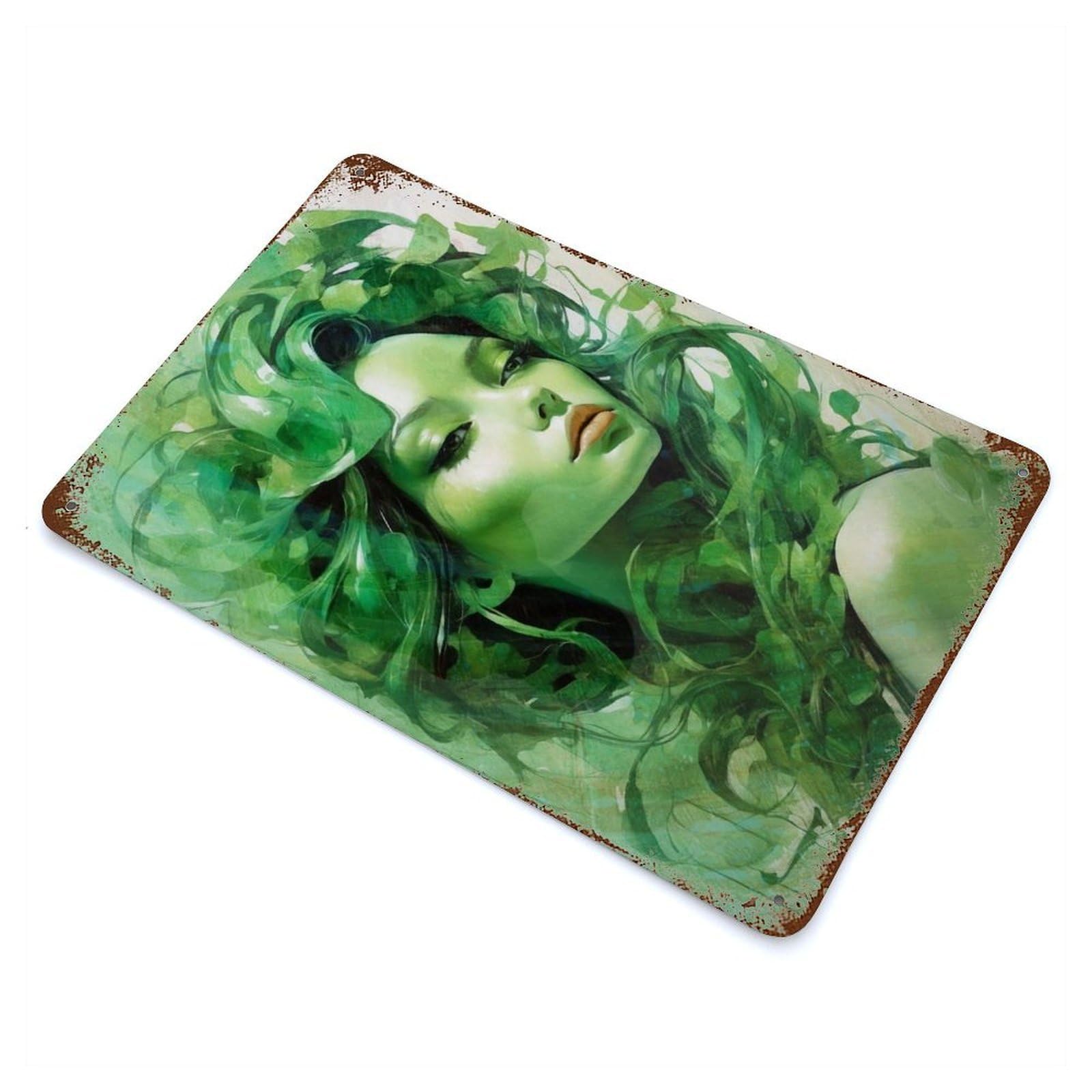 Green Goddess Decorative Tin Sign 11.8"x7.9", for Bistro, Counter And Cafe Decor, Classic Wall Plaque