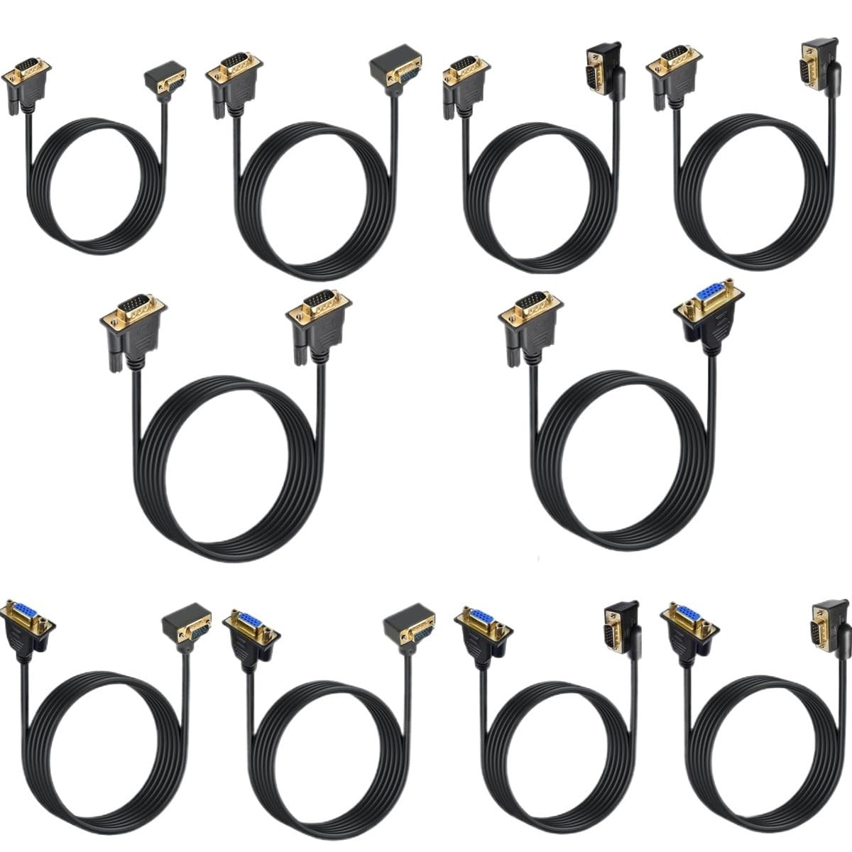 Kątowy kabel VGA 3+6 90 stopni, RGB HD, 15-pinowy, męski na męski, żeński, przedłużacz do komputera, monitora, projektora, 50 cm, 1,5 m, 300 cm (5 m, VGA M-F)