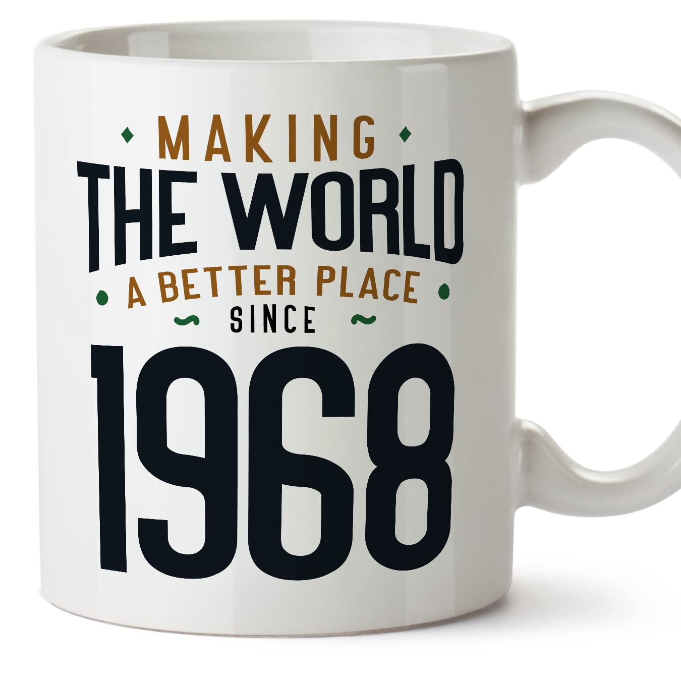 MUGFFINS 1968 Birthday Mug - in English - Making the World a Better Place - Funny Anniversary Present - 11 oz — image 1