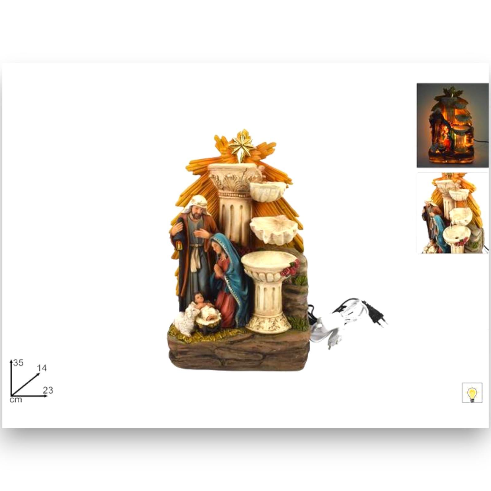 Generico Aurora Store Natività con Colonne Fontana e Luci elettrico 35 cm Decorazione Natalizia Presepio Napoletano Artigianale