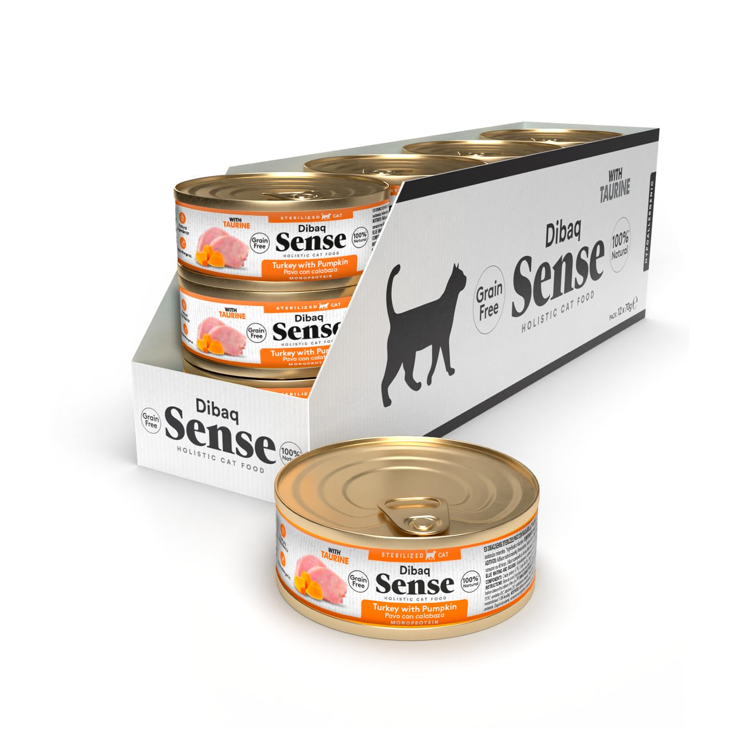 Dibaq Sense Cat: Comida húmeda gatos, esterilizado, Pavo, sin Cereales. Pack de 70 g x 12 uds
