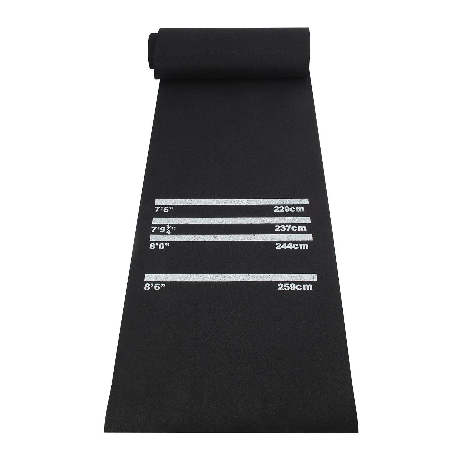 Youyijia Dartmatte mit 4 Abwurfdistanzen, 300 cm x 62 cm, rutschfeste Gummimatte für den Boden, Schwarz