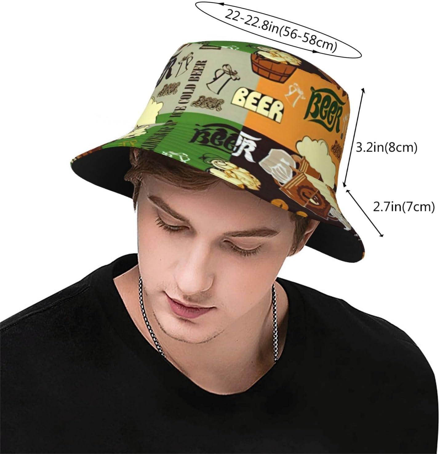 Beer Print Bucket Hat for Men Women,Fun Sun Hats,Fisherman Outdoor Summer Travel Hiking Cap Black