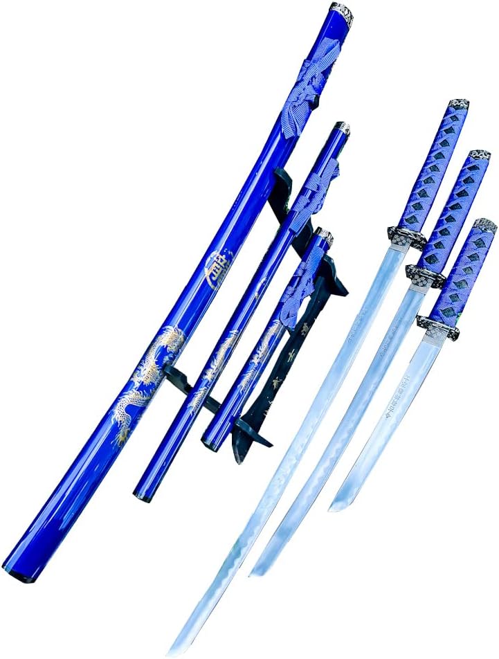 3pc Ninja Japanese Katana Samurai Sword Set Carbon Steel Blade Bushido Stand