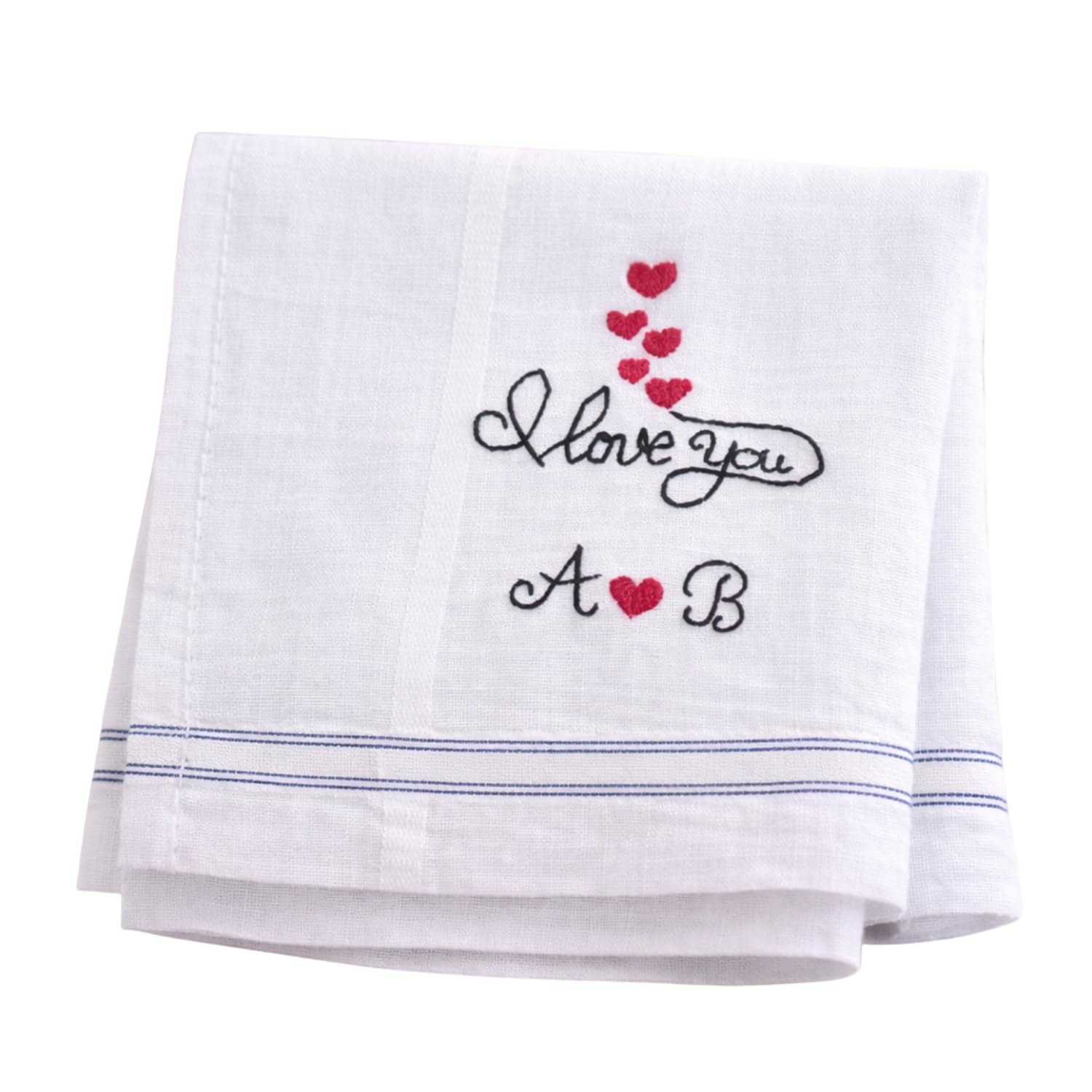 Embroidered Cotton Handkerchief with Love Design Soft White Hanky for Men & Women Personalized Style Gift Handkerchief-image-20