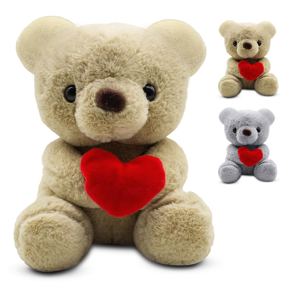 Fouvin Teddy bear with heart, plush bear, teddy bear with love, 23 cm teddy bear rose soft toy decoration room, cuddly toy