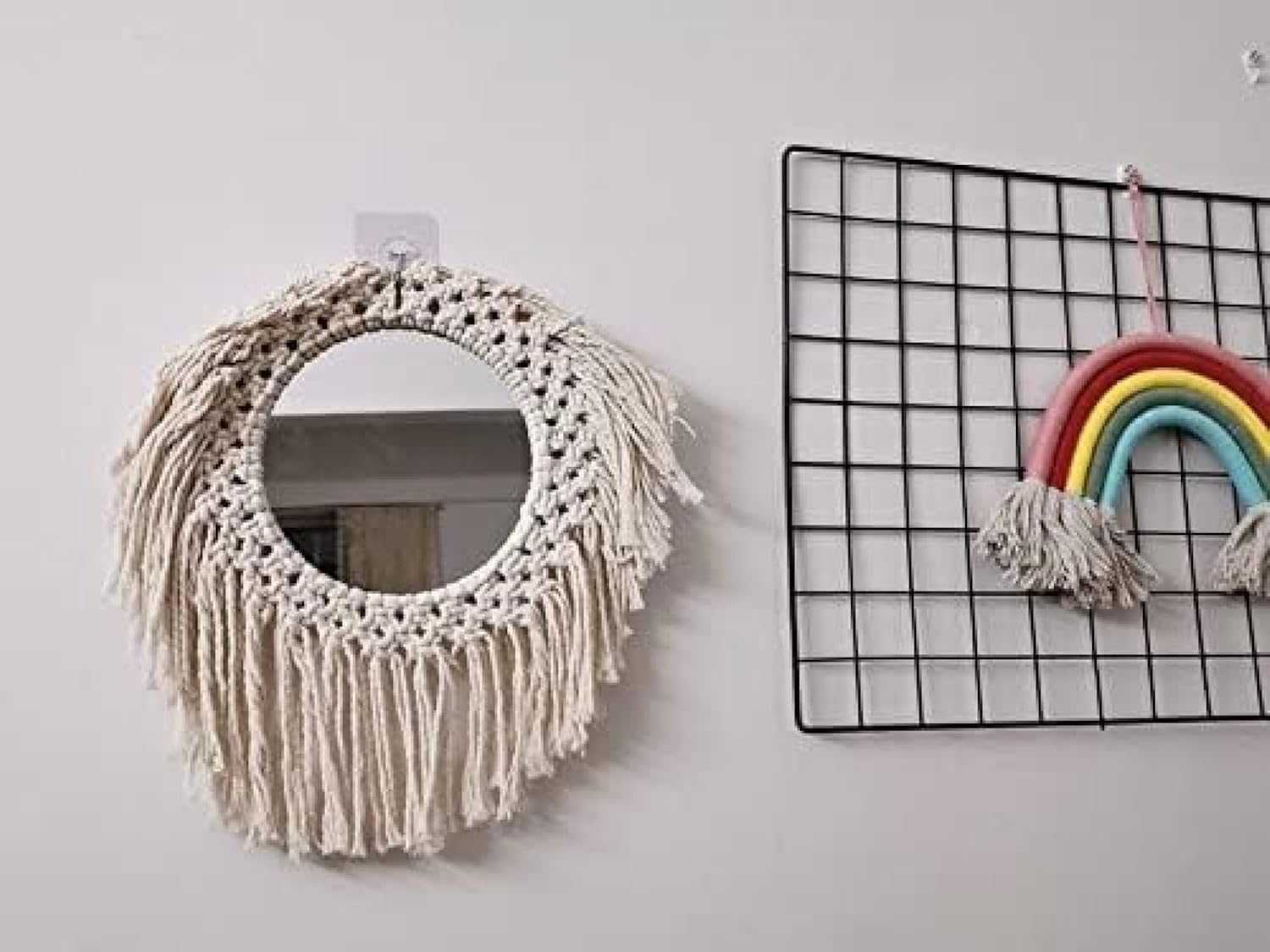 Wiszące Lustro ścienne Z Okrągłym Lustrem W Kształcie Słońca I Księżyca Z Makramy W Stylu Boho Rustykalnym, Do Salonu, Sypialni, Domu, C Section With Mirror