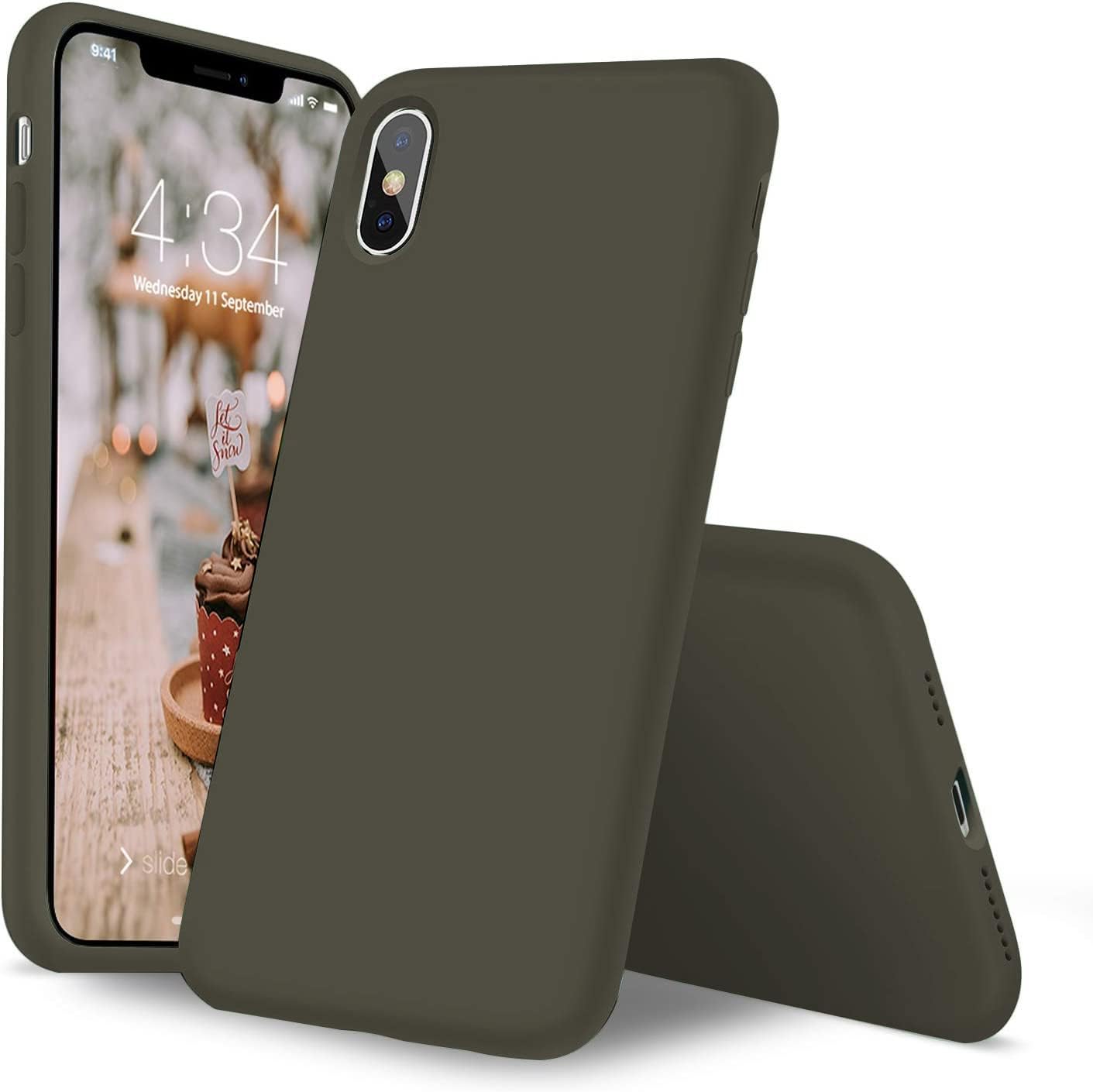 LOXXO® Microfiber Candy Case Compatible for iPhone (2021) Liquid Silicone Gel Rubber Phone Cases Non-Slip Full Body Protective Shockproof Back Cover (Olive Green)
