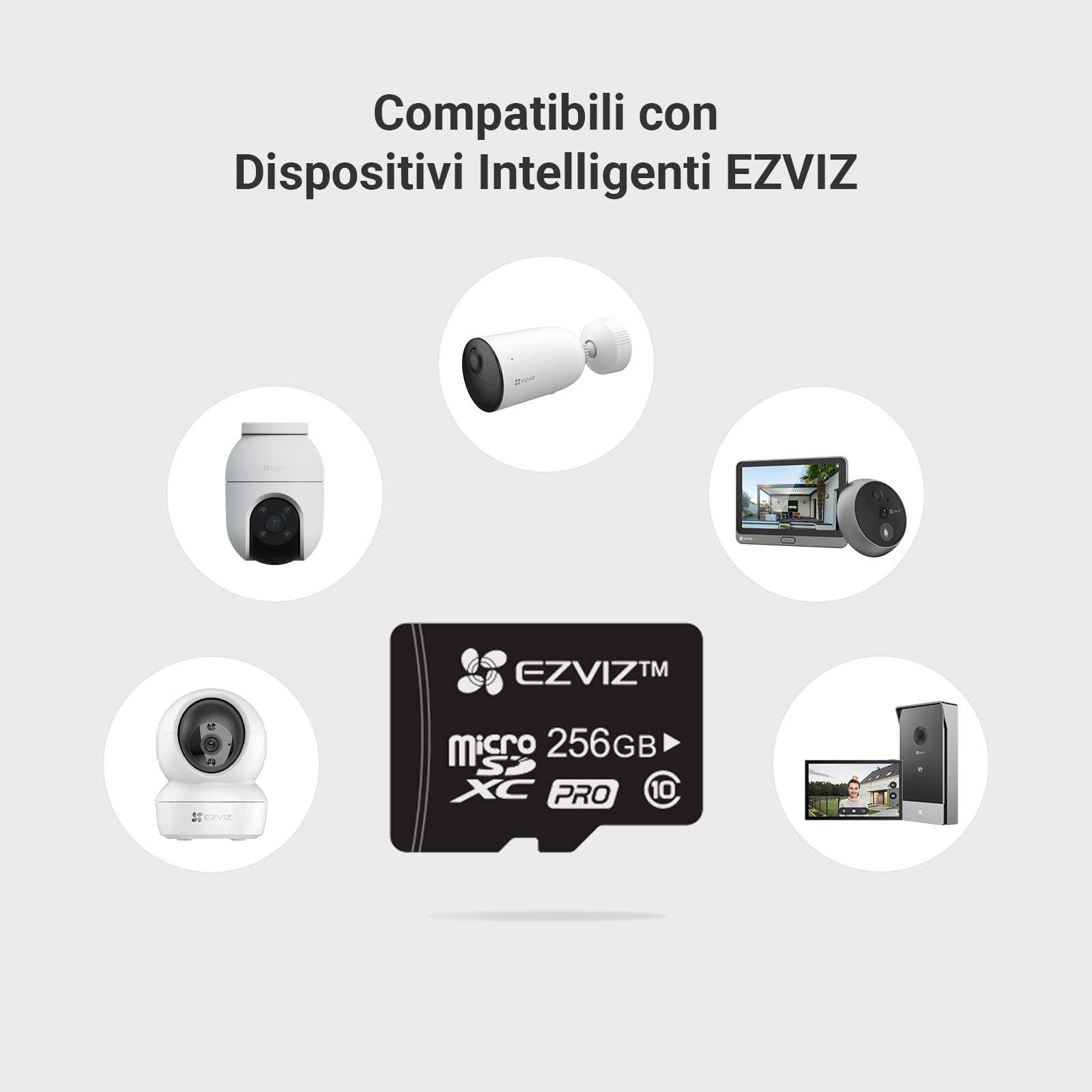 EZVIZ Micro SD, Scheda di Memoria fino a 90MB/Sec, Specialmente per EZVIZ Telecamere, Video camere di Sorveglianza, Nero, Micro SDXC, Micro SD Card 256 GB
