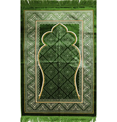 Prayer Rug - Wide Plush Velvet Quality Namaz Sajjadah Namaz Seccade Turkish Prayer Mat Carpet Elegant Green