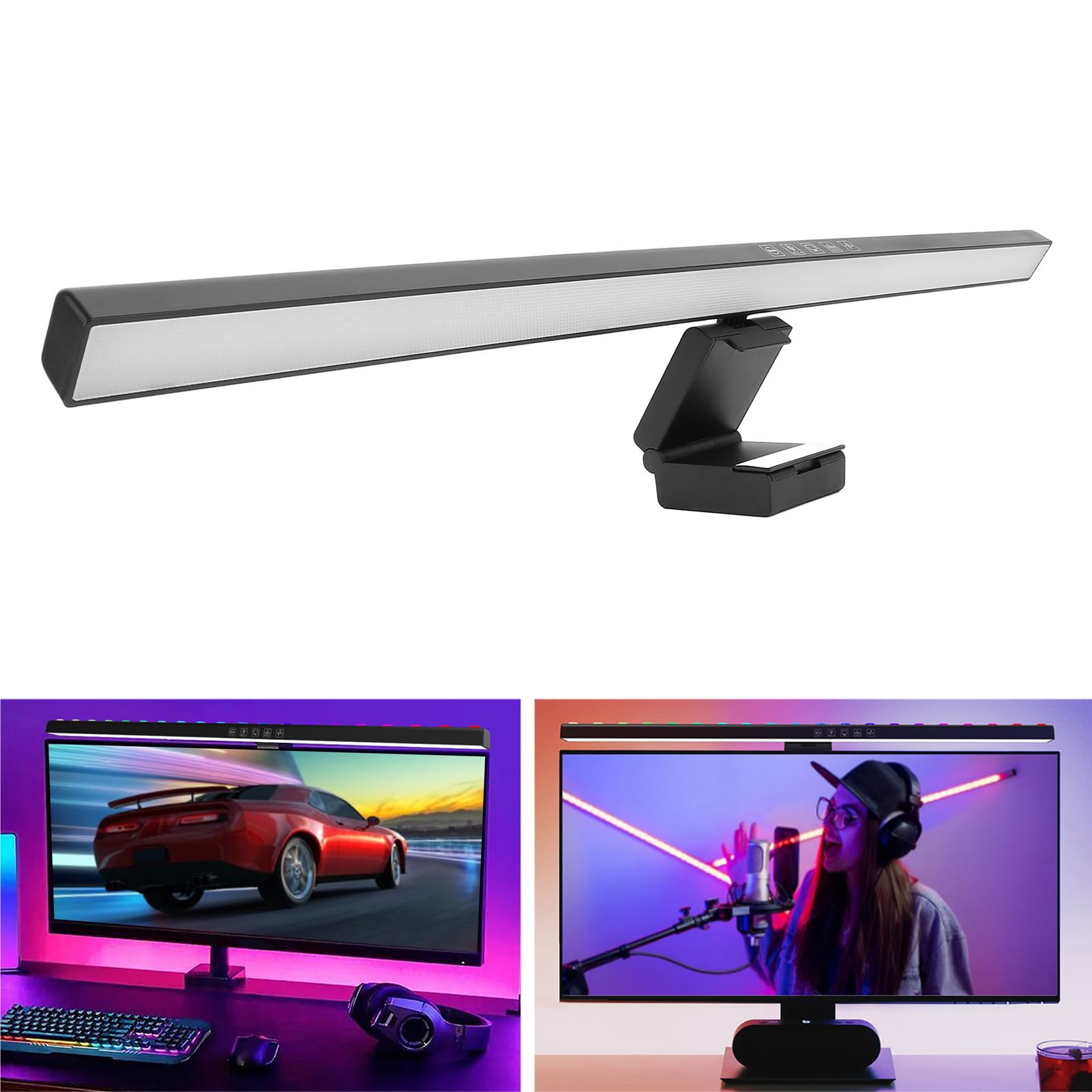 Barra Luminosa per Monitor con Retroilluminazione RGB, Lampada per Monitor di Computer per la Cura degli Occhi, Lampada da Scrivania per Monitor a Doppia Sorgente Luminosa 2 in