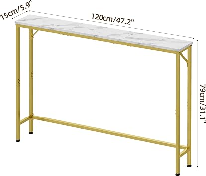 47.2 Console Table, Narrow Entryway Table, Skinny Sofa Table, Behind CouchTable, Long Skinny Table, DisplayTable for Entryway, Living Room, Foyer, Corridor, Office, Gold & White