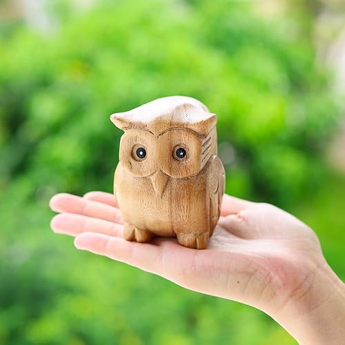 Miniatura 5 de Estatua de búho de madera tallada a mano de buena suerte, escultura, arte decorativo, rústico, decoración para el hogar, decoración hecha a mano