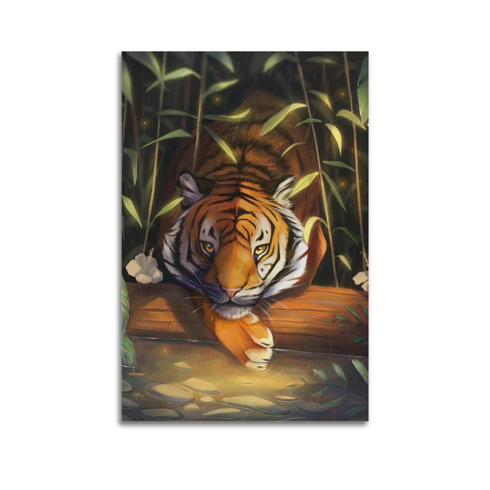 WPHSFX Wildlife Artwork Poster Lonely Tiger in The Rain Poster Decorative Painting Canvas Wall Posters And Art Picture Print Modern Family Bedroom Decor Posters 20x30inch(50x75cm)