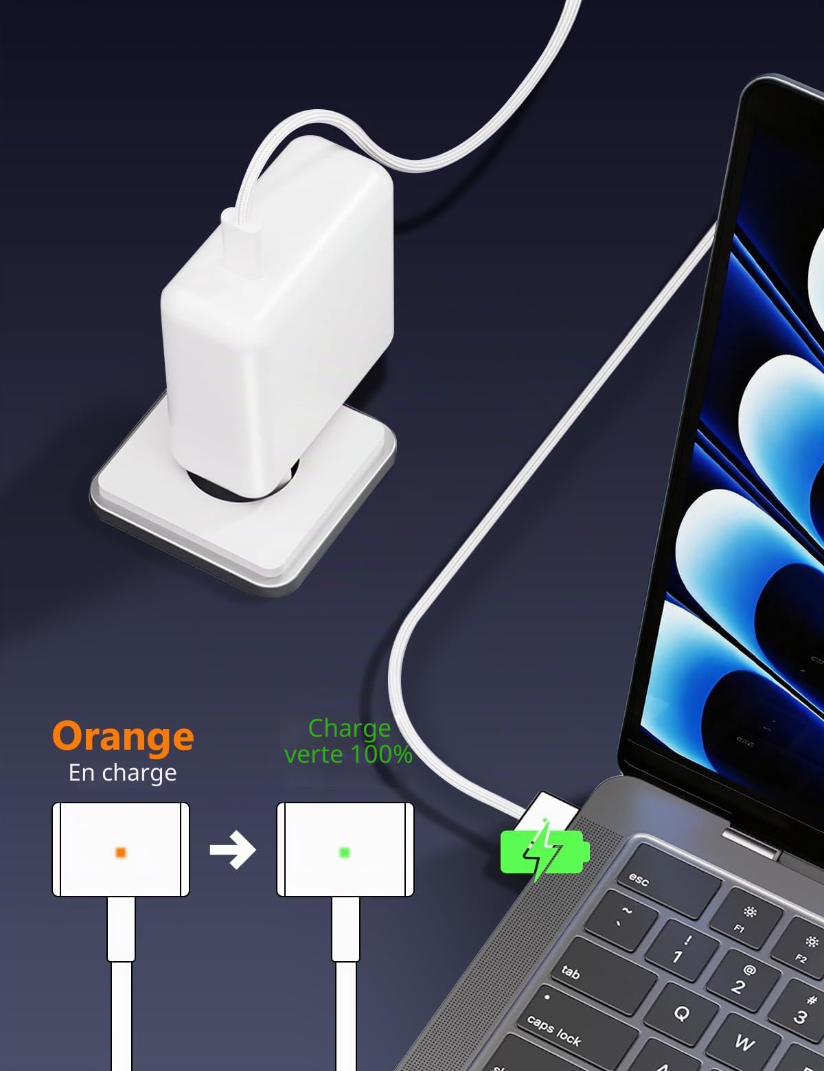 96W Chargeur Magnétique, Mac Book Chargeur Rapide avec USB-C Auf T-Tip 6.6FT Câbles Adaptateur Mag3 Compatible avec MacBook Pro 14/16 Pouces MacBook Air 13/15 Pouces, Replacement (Mid 2021-2025)