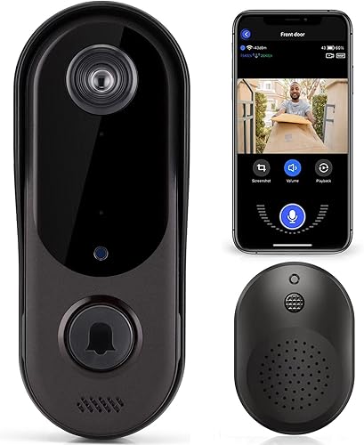 Timbre de puerta inalámbrico WiFi timbre de video con timbre, audio bidireccional, cámara de seguridad HD, video en tiempo real para teléfono iOS y