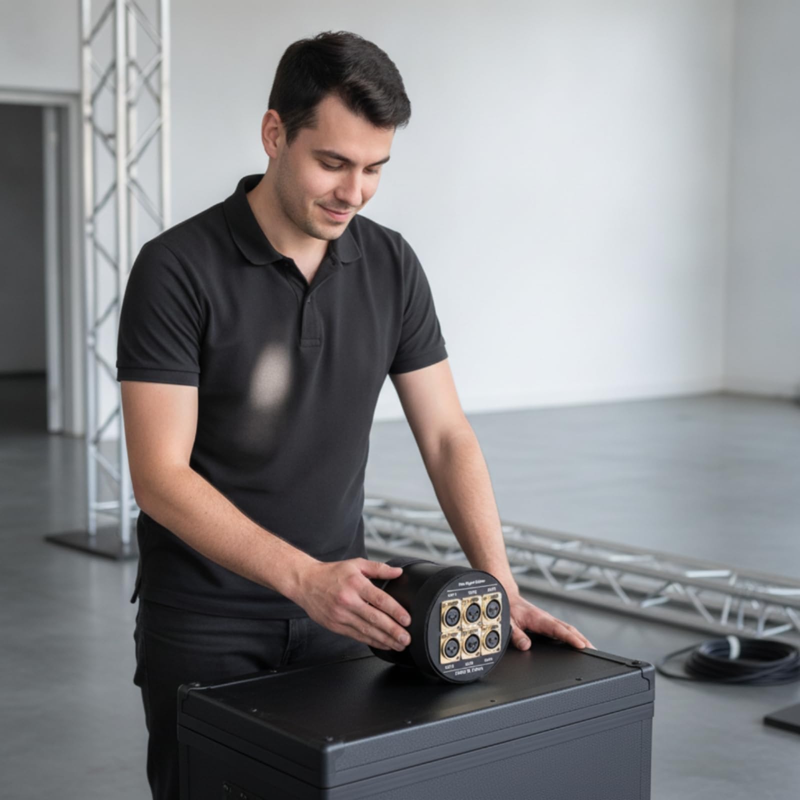 DMX512 Splitter Verstärker Verteilung Verteiler Hub mit 6 XLR 3 Pin Ausgängen Sauberes Kabelmanagement Zylindrisches Gehäuse für Theater Konzert Club Veranstaltung Studio