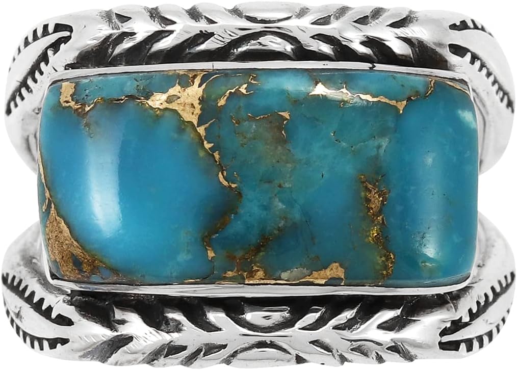 Turquoise Ring Sterling Silver 925 Genuine Gemstones Size 6 to 11