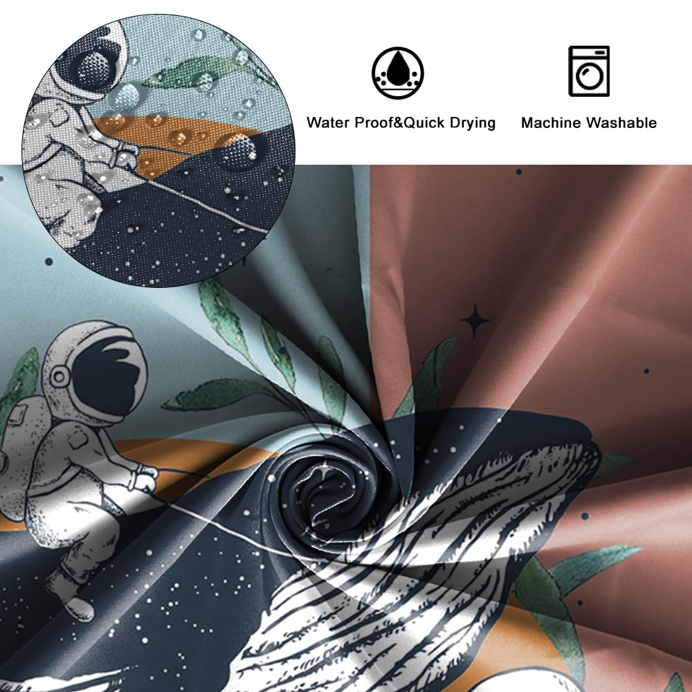 SDOTPMT 180x180cm Spaceman Whale Shower Curtain Cartoon Cute Astronaut Sea Animal Bath Curtain Abstract Circle Square Pattern Bathtub Curtain for Bathroom Fabric Polyester Waterproof with Hooks - Image 4