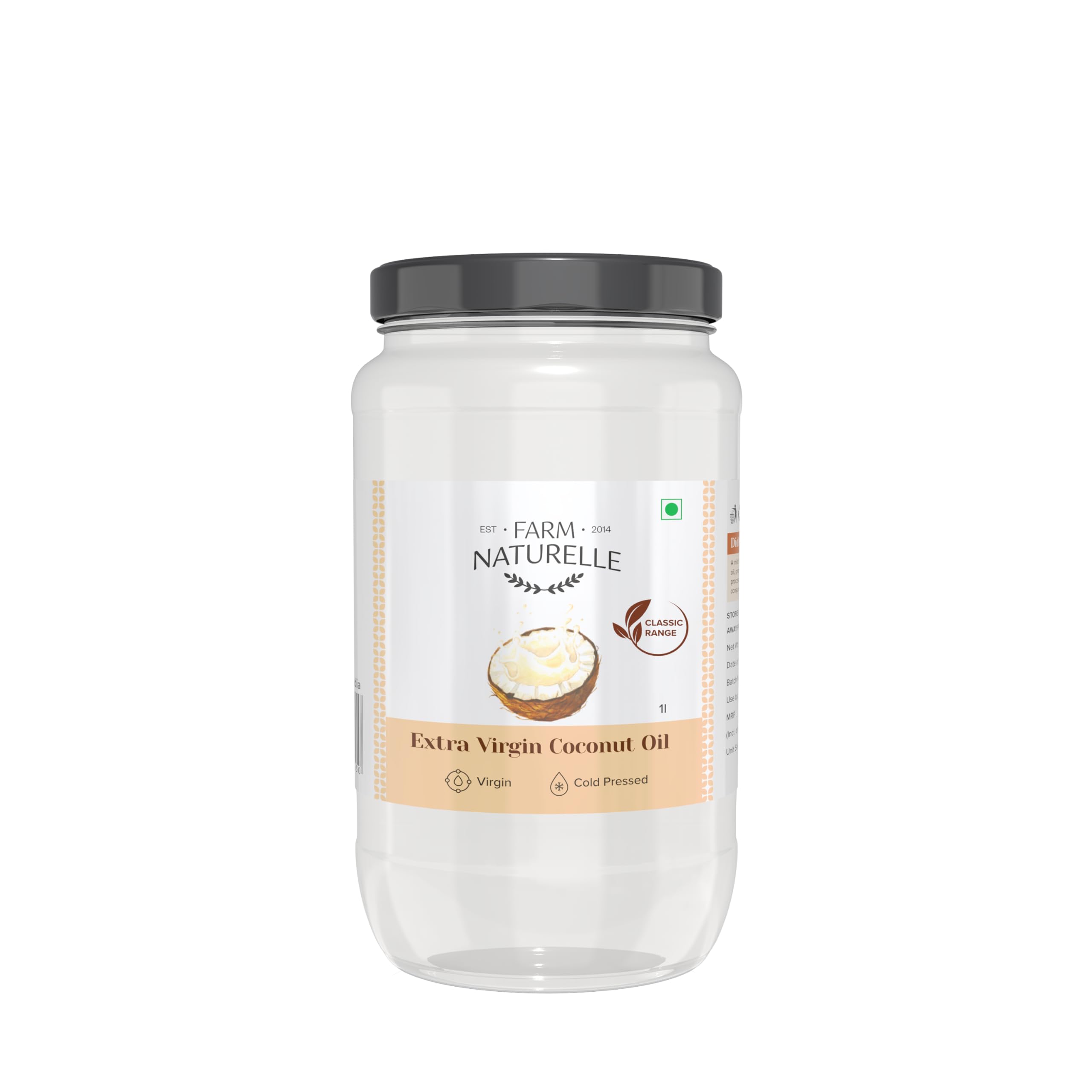 Farm Naturelle - 100% Pure Cold Pressed Virgin Coconut Oil - 1L (Plastic Bottle) | Edible Grade | For Cooking, Hair & Skin | Unrefined & Preservative-Free | Natural Aroma | Vegan