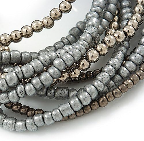 Avalaya Multistrand Glass and Plastic Bead Flex Bracelet with a Ball (Silver/Grey/Hematite) - 18cm L, grey, silver - Image 5