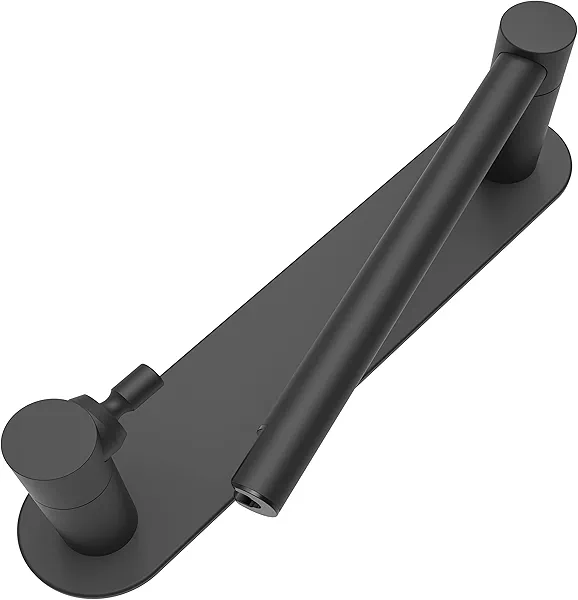 WZRUA Adhesive Toilet Paper Holder Matte Black Double Post Pivoting Bathroom Toilet Tissue Holder Roll Holder Stick On No Drilling Stainless Steel and Zinc Alloy