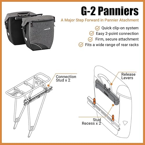 Miniatura 7 de Ibera G-2 PakRak Pro - Bolsas para bicicleta (par) con sistema de liberación rápidaclip - Bolsas de sillín para portabicicletas traseras cada una