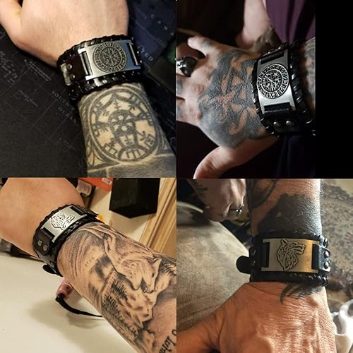 Miniatura 5 de TURTLEDOVE Pulsera vikinga con lobo Fenrir - Talismán nórdico escandinavo vintage - Pulsera gótica para pagano celta