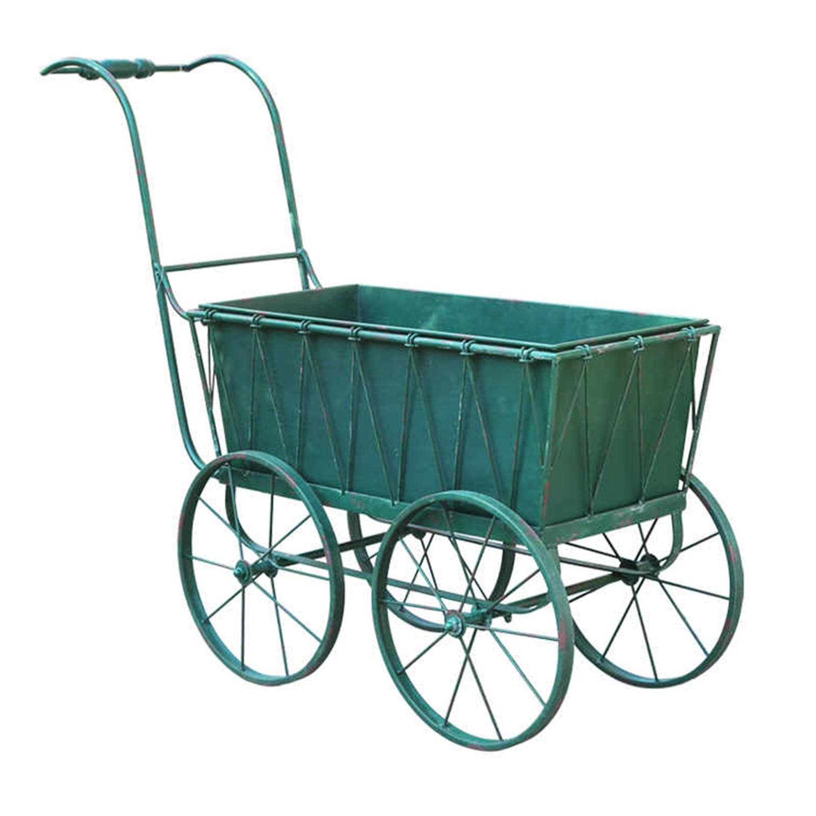 Retro Wózek Ogrodowy, Taczka Ogrodowa, Taczka Ze Stalową, Metalowy Wózek Na Taczki Ogrodowe, Wagon Użytkowy, Dekoracja Ogrodu, Wagon Z 4 Kołami Do Trawnika, Ogrodnictwo, Zielony