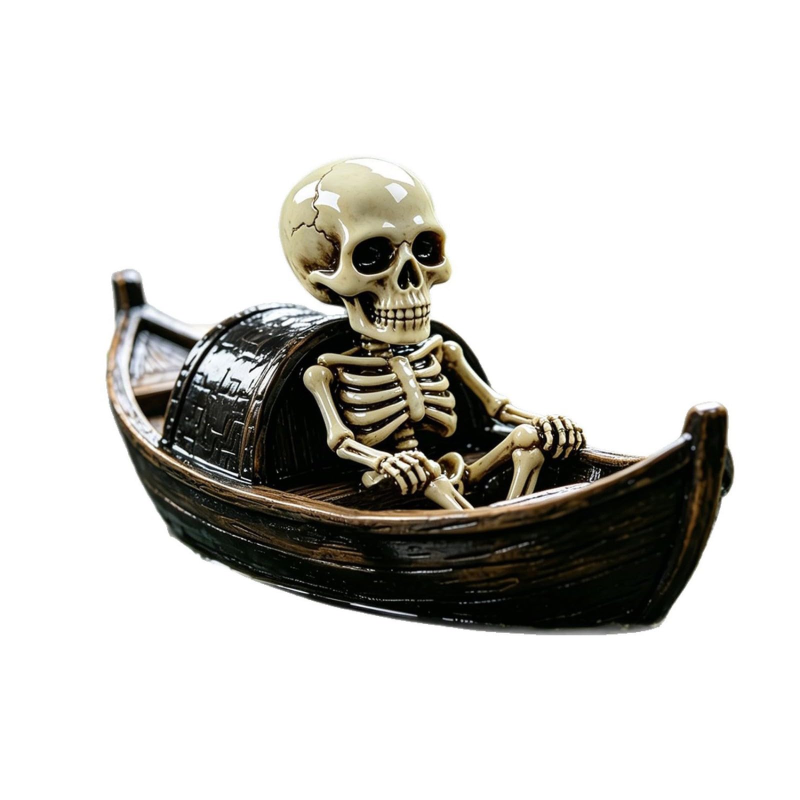 Halloween Skeleton Boat Ornament Resin Figurine for Pond Decor, Freestanding Aquarium Decoration and Water Feature Accent, 12 X 6 X 7.5 Cm Decor Haunted Centerpiece Eerie Tabletop Resin Holiday