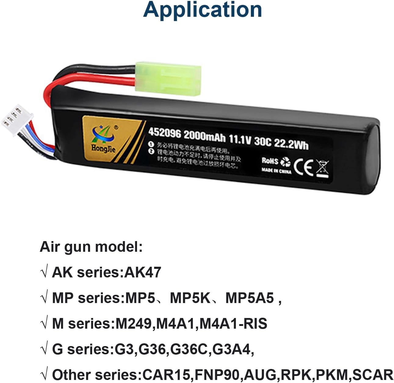 NOUCHU 6 Pack 452096 11.1V 2000mAh 30C Rechargeable Lithium Battery with Green Plug for Airsoft Gun