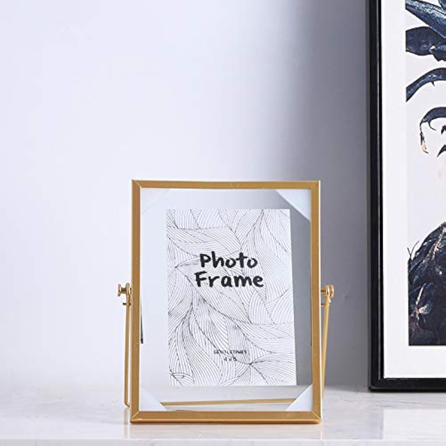 Xiaohong Gold 2 Pack 4X6 Glass Photo Frame Metal Geometric Picture Frame Metal Floating Glass Picture Frame With Easel (Vertical), For Photos, Art, Tabletop Display (Gold)