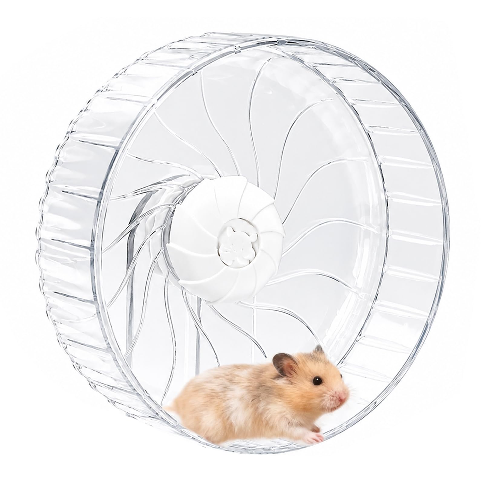 Silent Hamster Wheel – 21cm No Stand, Double-Bearing Silent Spinner for Happy Syrian Hamsters, Hedgehogs, Mice & Small Pets, Cage Accessory,Clear