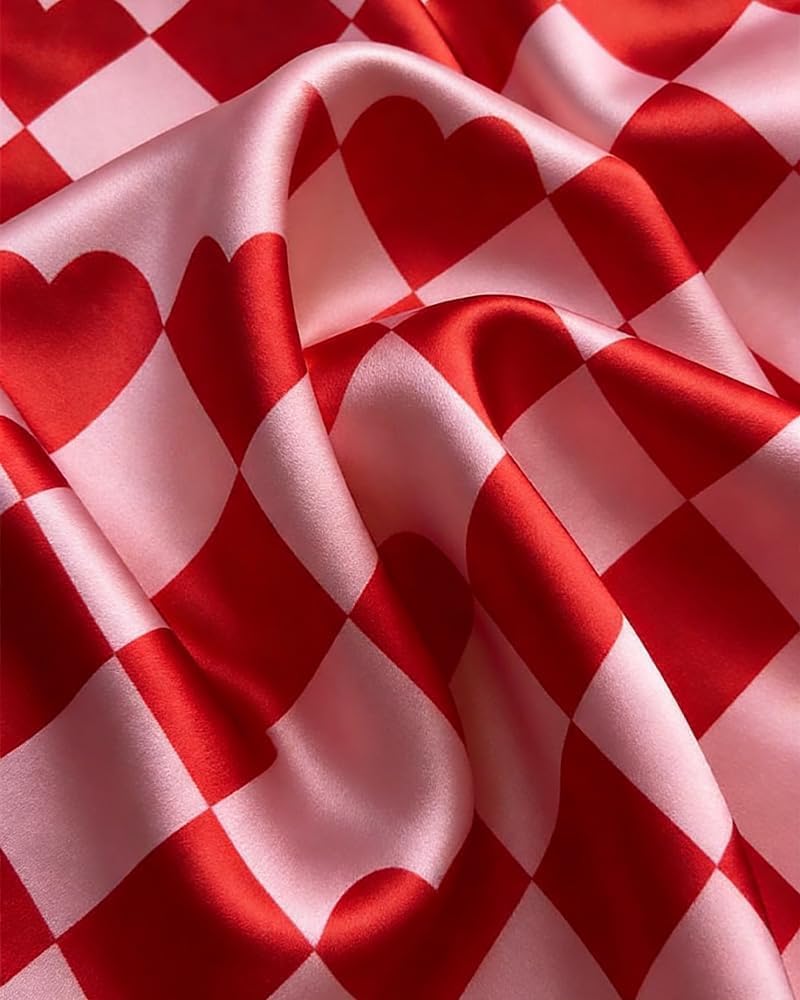 Valentines Day Outfit Women 2026 Cute Heart Print Long Sleeve Button Down Satin Shirts Date Night Tops for Women - Image 5