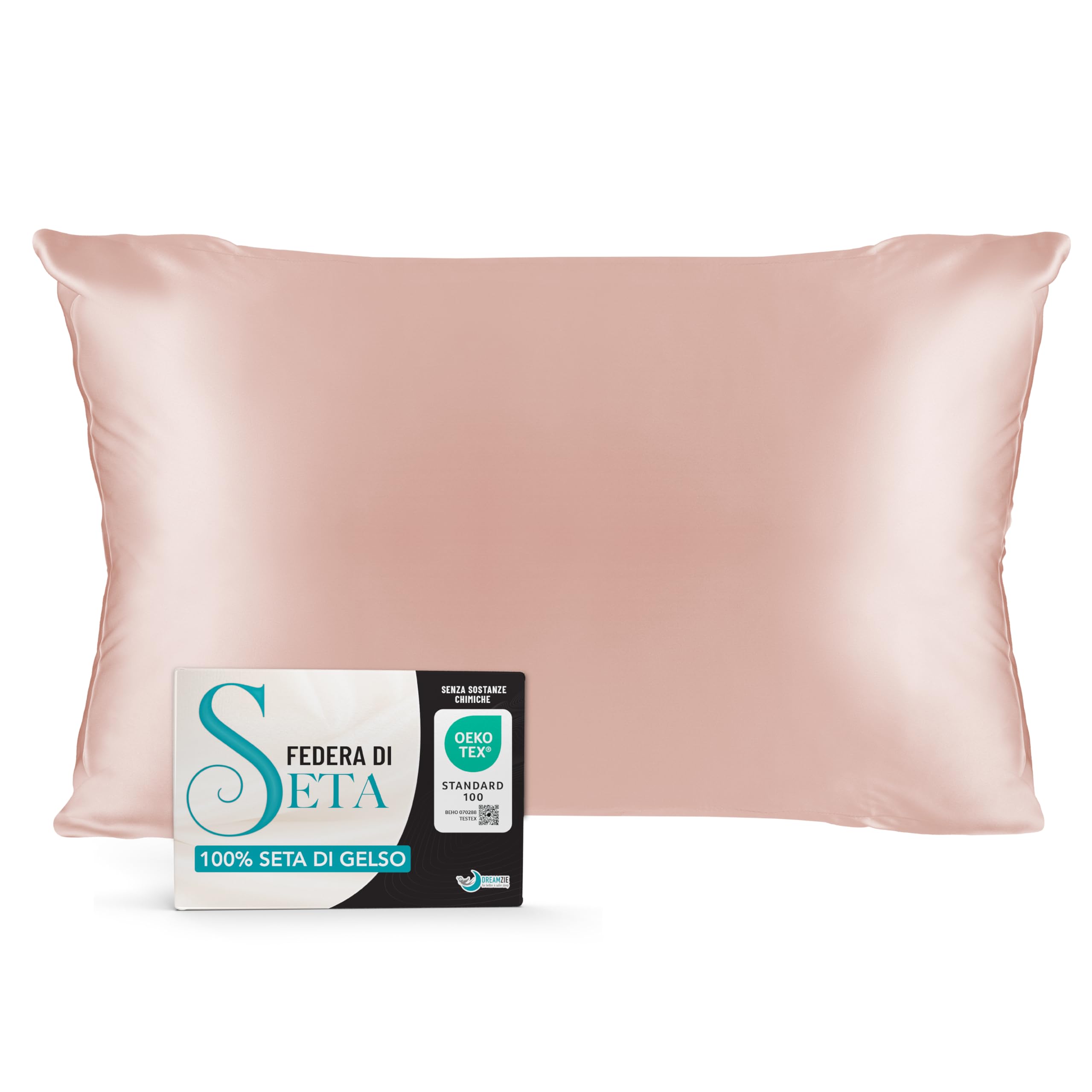 Federa Seta Cuscino 50x75 Dreamzie - 100% Seta Naturale di Gelso 19 Momme - Federe Seta Antiacaro e Ipoallergenico - Rose Clair