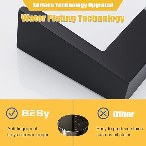 Miniatura 4 de BESy Grifo de lavabo de baño LED de 3 agujeros, cascada negra mate con 3 colores que cambian la luz, grifo de baño, tapón de drenaje desplegable con