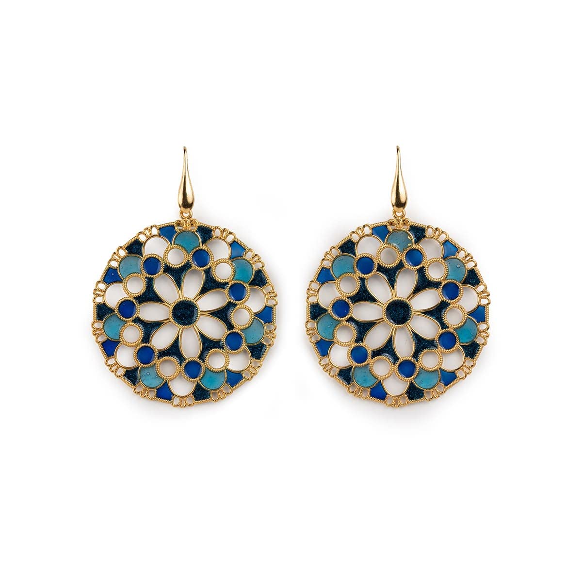 Lace Earrings Blue Round in Silver 20001156