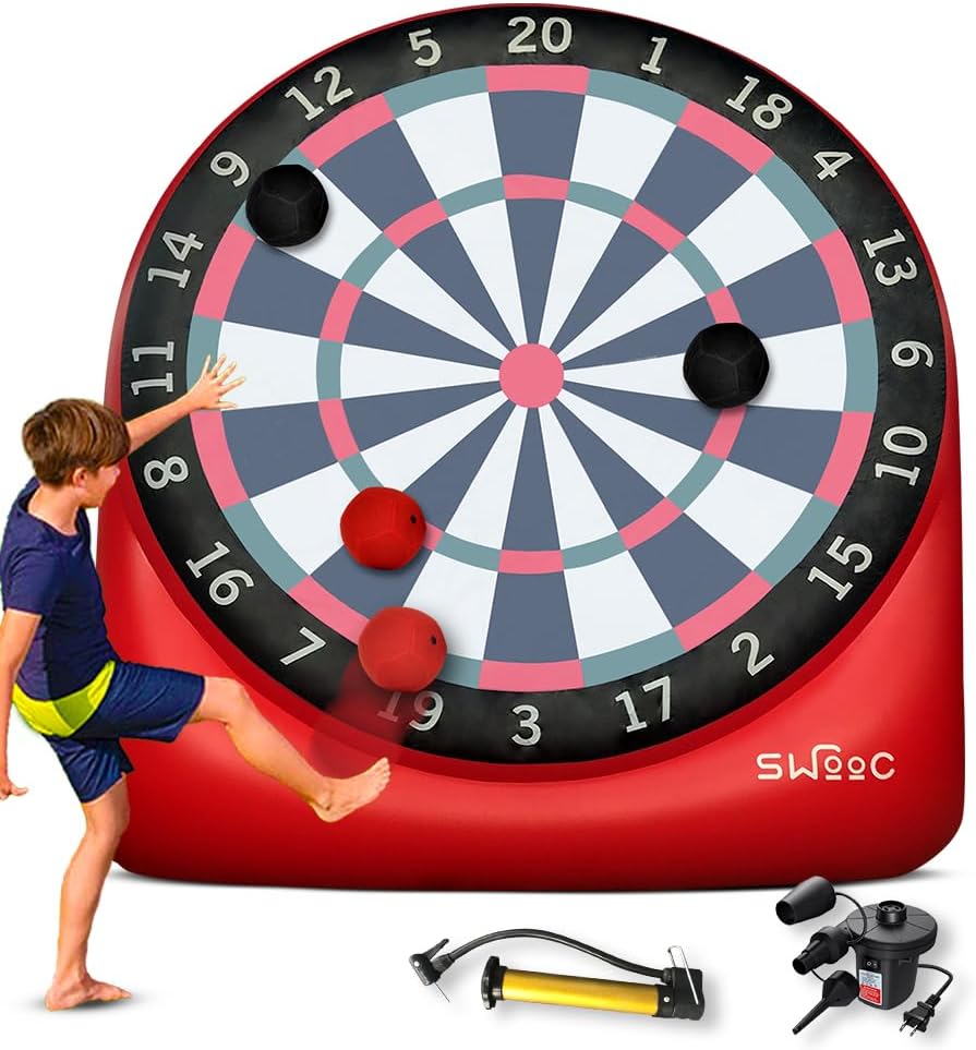 Games - Premium Inflatable Giant Kick Darts (15+ Ways to Play) - Jumbo Soccer Dartboard with Air Pump - Big Carnival Games - Giant Outdoor Games - Oversized Dart Board Yard & Lawn Game
