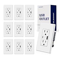 Vista 14 de ELEGRP Cargador USB de pared, receptáculo USB con puertos USB tipo A y tipo C, enchufe dúplex de 15 amperios resistente a manipulaciones NEMA 5-15R