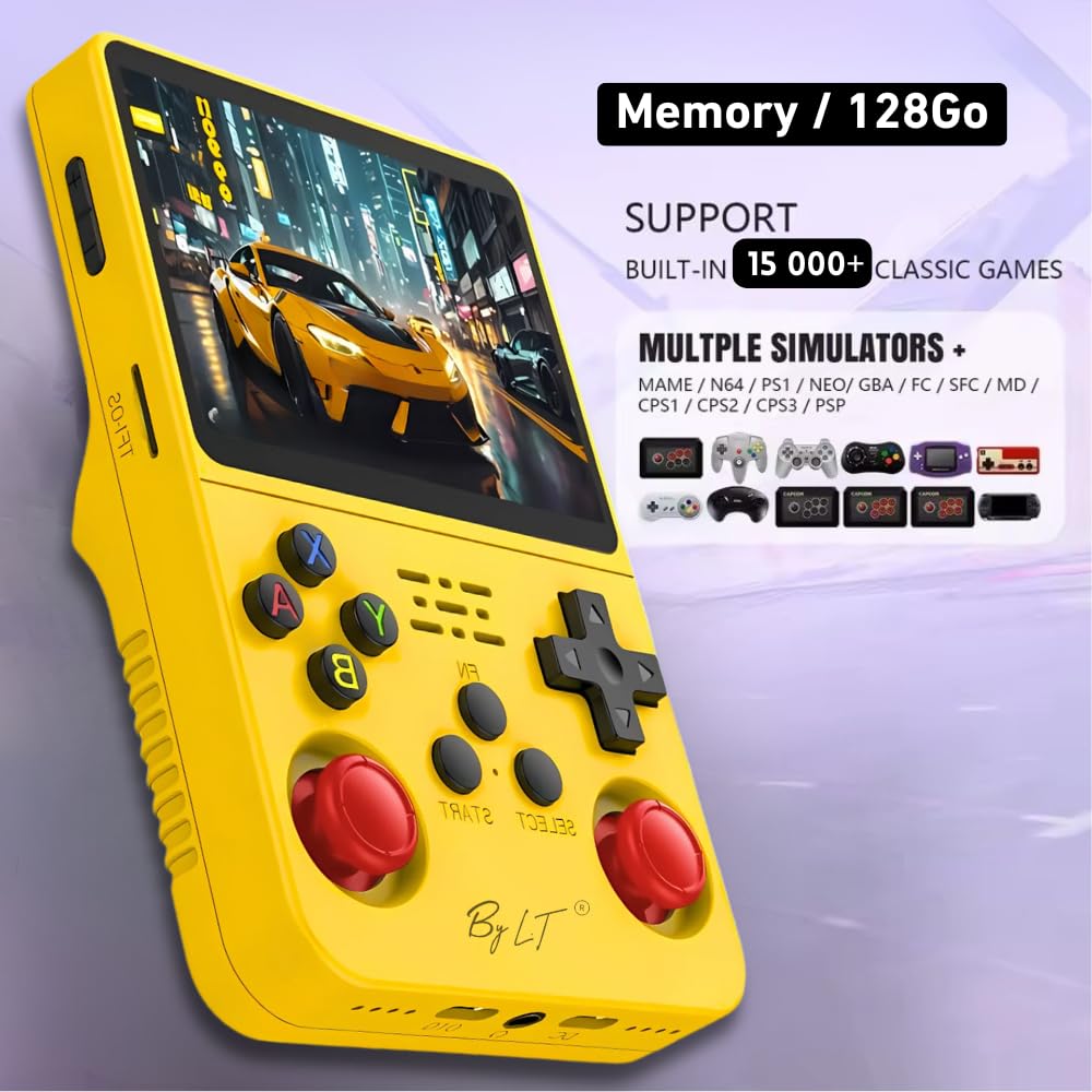 Console de Jeu Portable 15 000 Jeux/Écran Haute résolution Full HD 4 mémoire 128 Go,Licence Linux 2.0,WiFi, Multiplayer 4 Rear Triggers R1/L1 R2/L2,Prise Jack Speakers (Blanc
