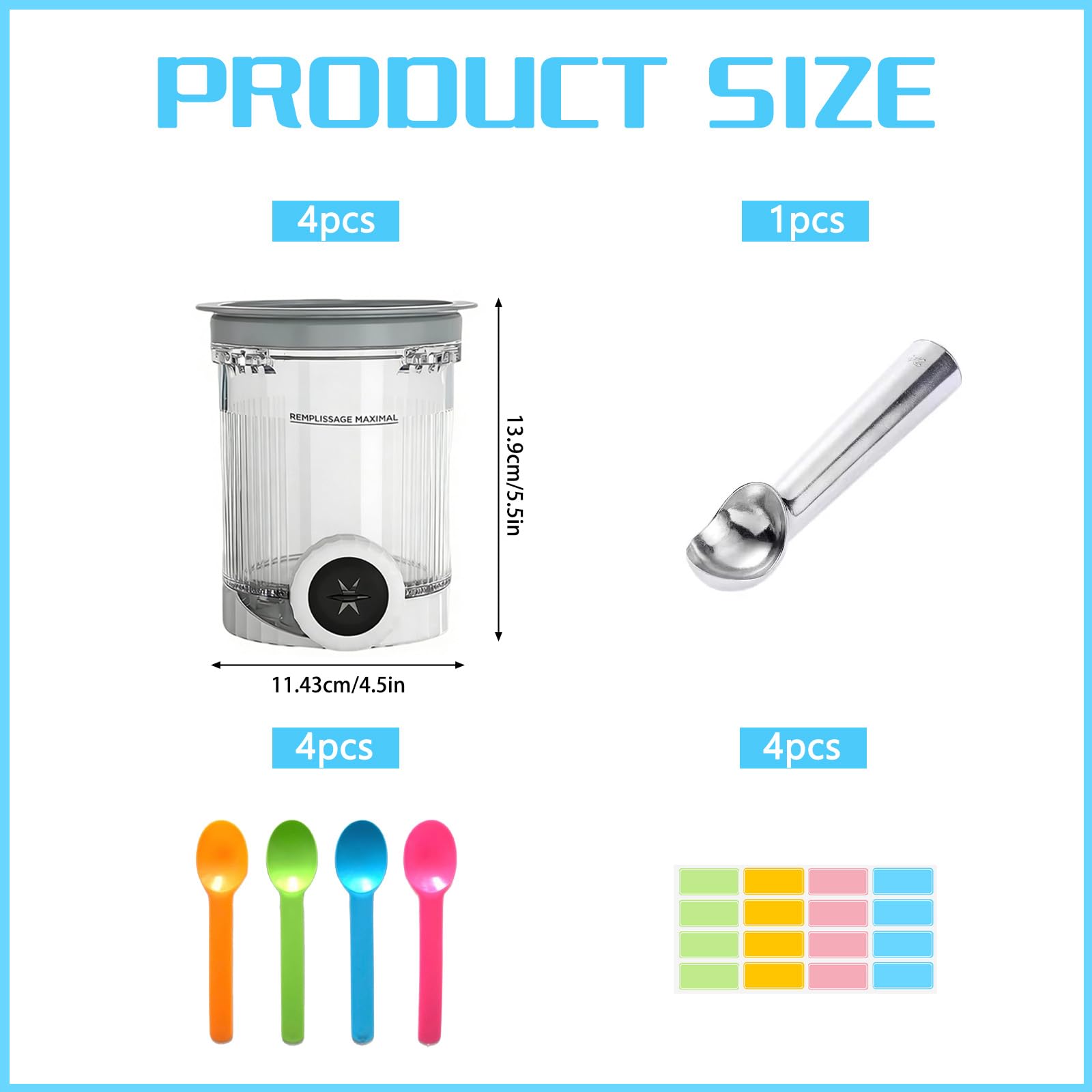 Bacs à Crème Glacée,4 Pièces Récipient Creami pour la Machine à Glace Ninja Creami,Récipients de Rechange Compatibles,pour Machine à Crème Glacée Ninja NC700 et NC701,Sans BPA