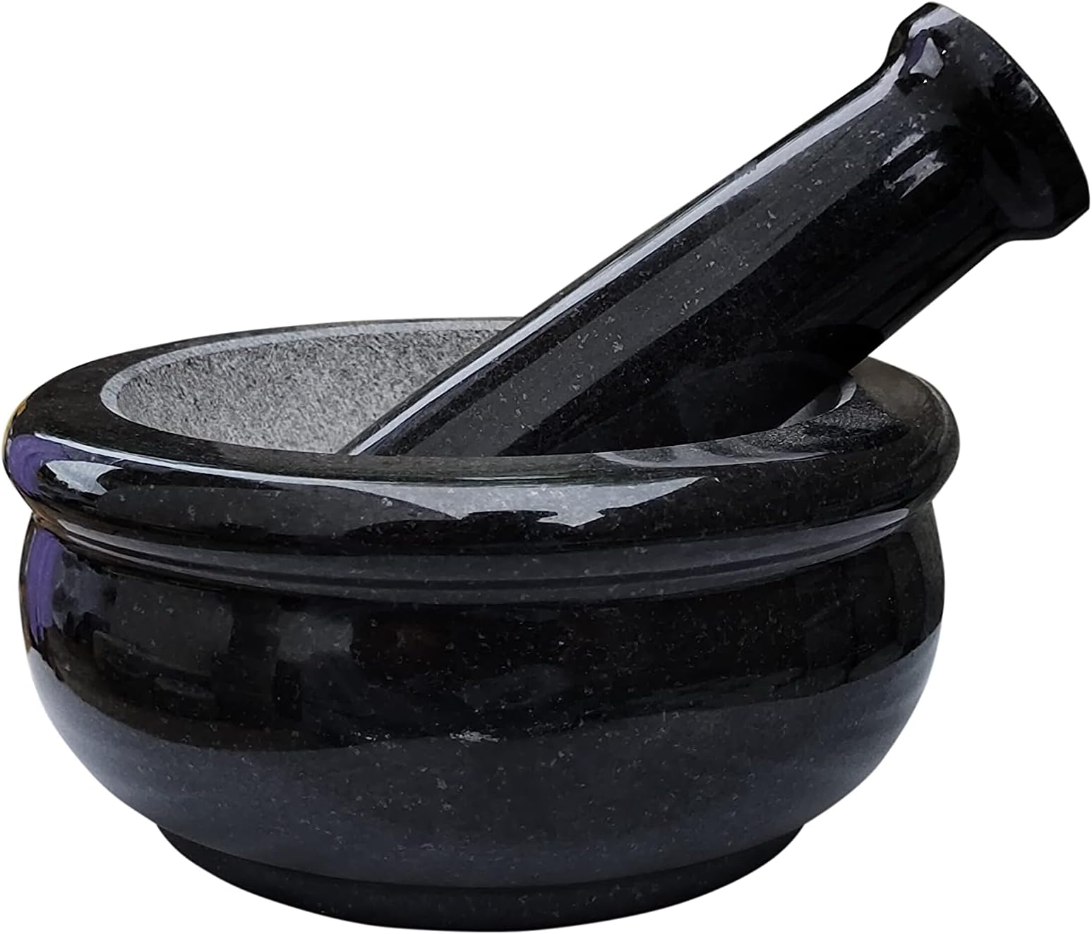 Black Granite Stone Mortar and Pestle Set (6 inch) for Spices, Okhli Musal, Herb, Well Design for Kitchen and Home Natural & Traditional Grinder Large Size